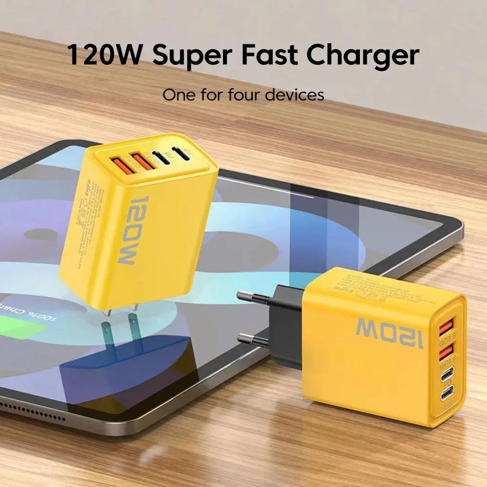4 Ports USB C PD Charger Quick Charge 3.0 Type C USB Phone Chargers Fast Charging Adapter For iPhone 16 15 Samsung Xiaomi Huawei